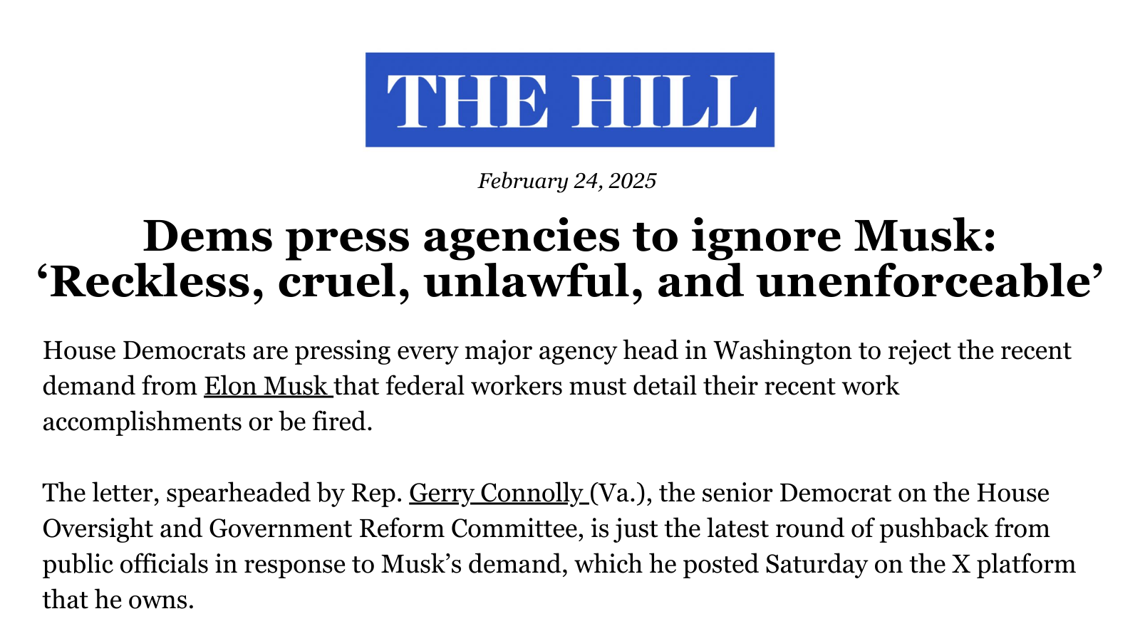 A headline and story from the Hill