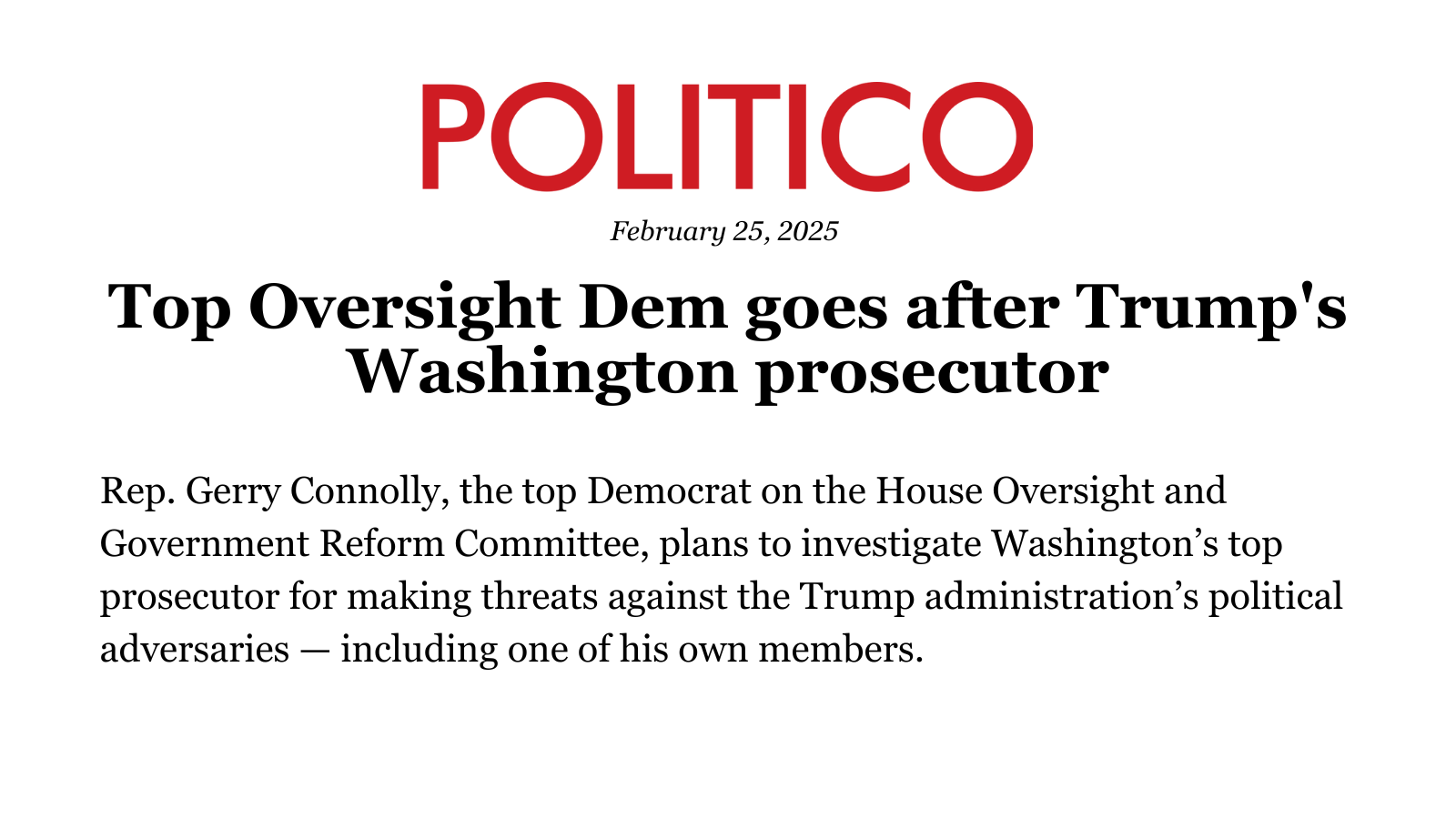 A headline and story from Politico