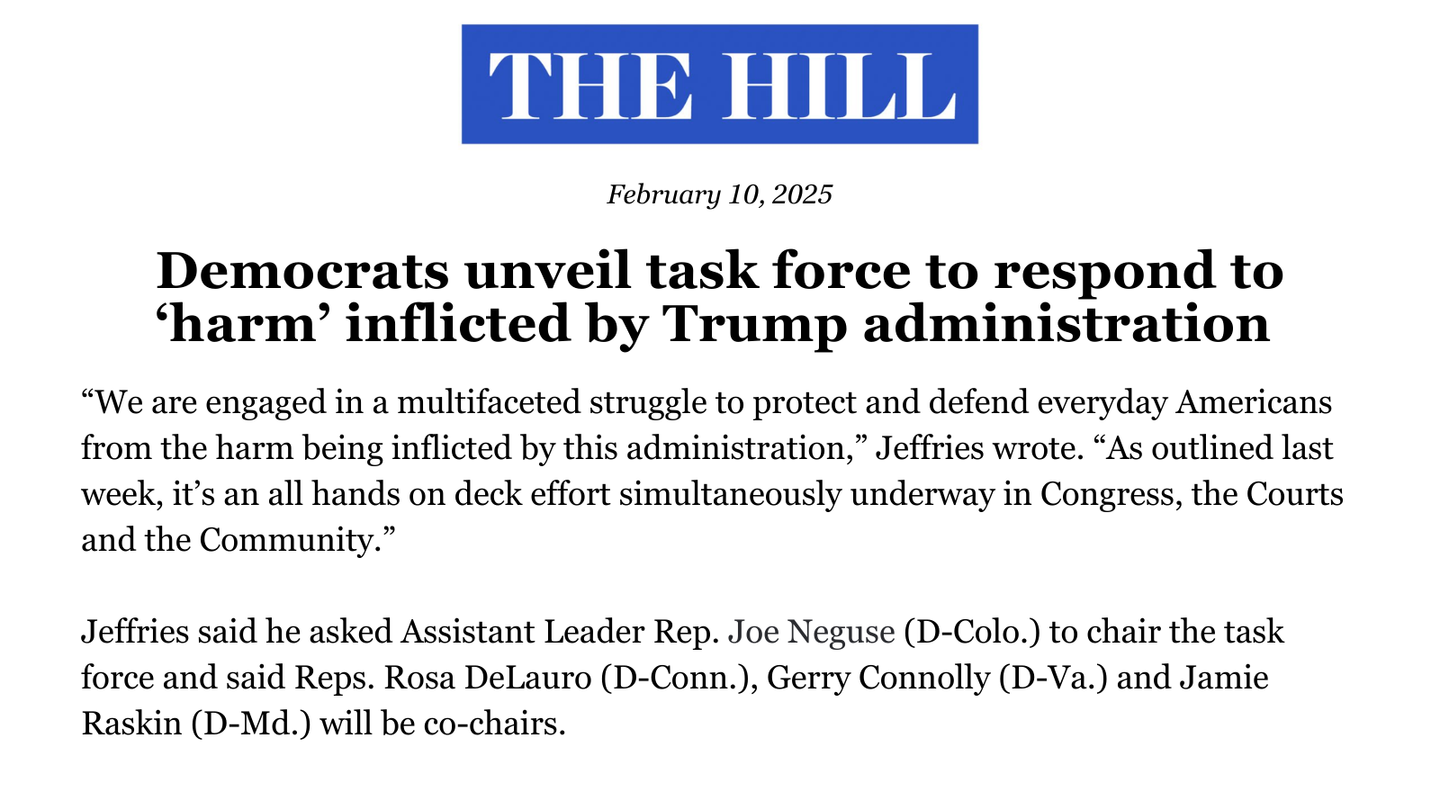 A headline and story from the Hill