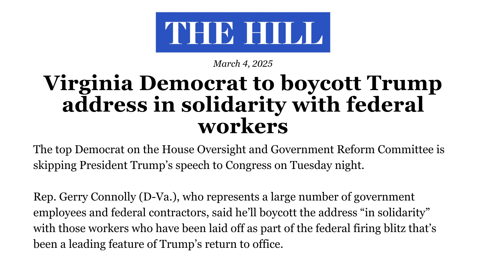 A headline and story from the Hill